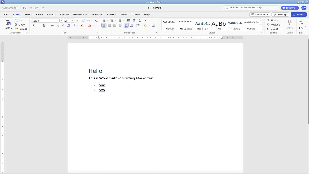 WordCraft window on Ubuntu 24.04